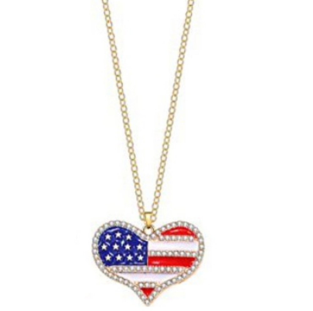 Heart flag rhinestone patriotic necklace